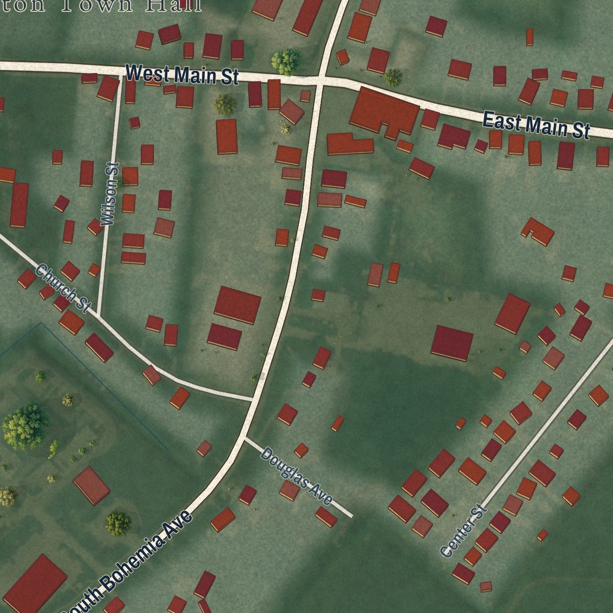 Close-up of the map of Cecilton, Maryland print showing street and building detail