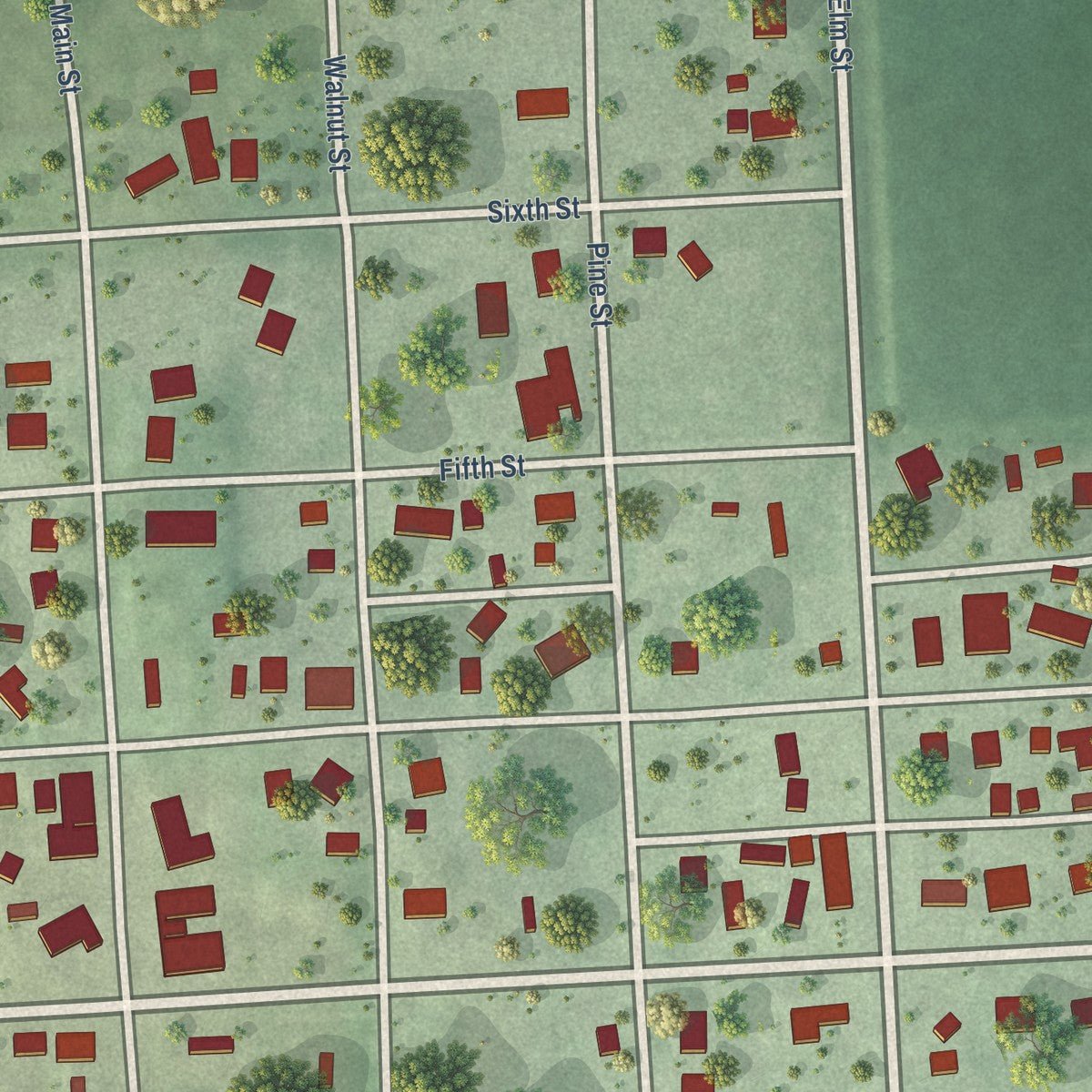 Close-up of the map of Verdon, Nebraska print showing street and building detail