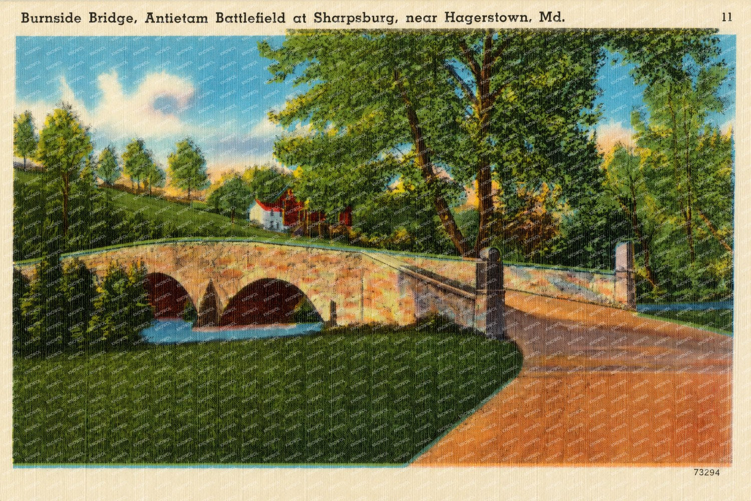 Burnside Bridge, Antietam Battlefield at Sharpsburg, near Hagerstown, MD — Vintage Maryland Postcard