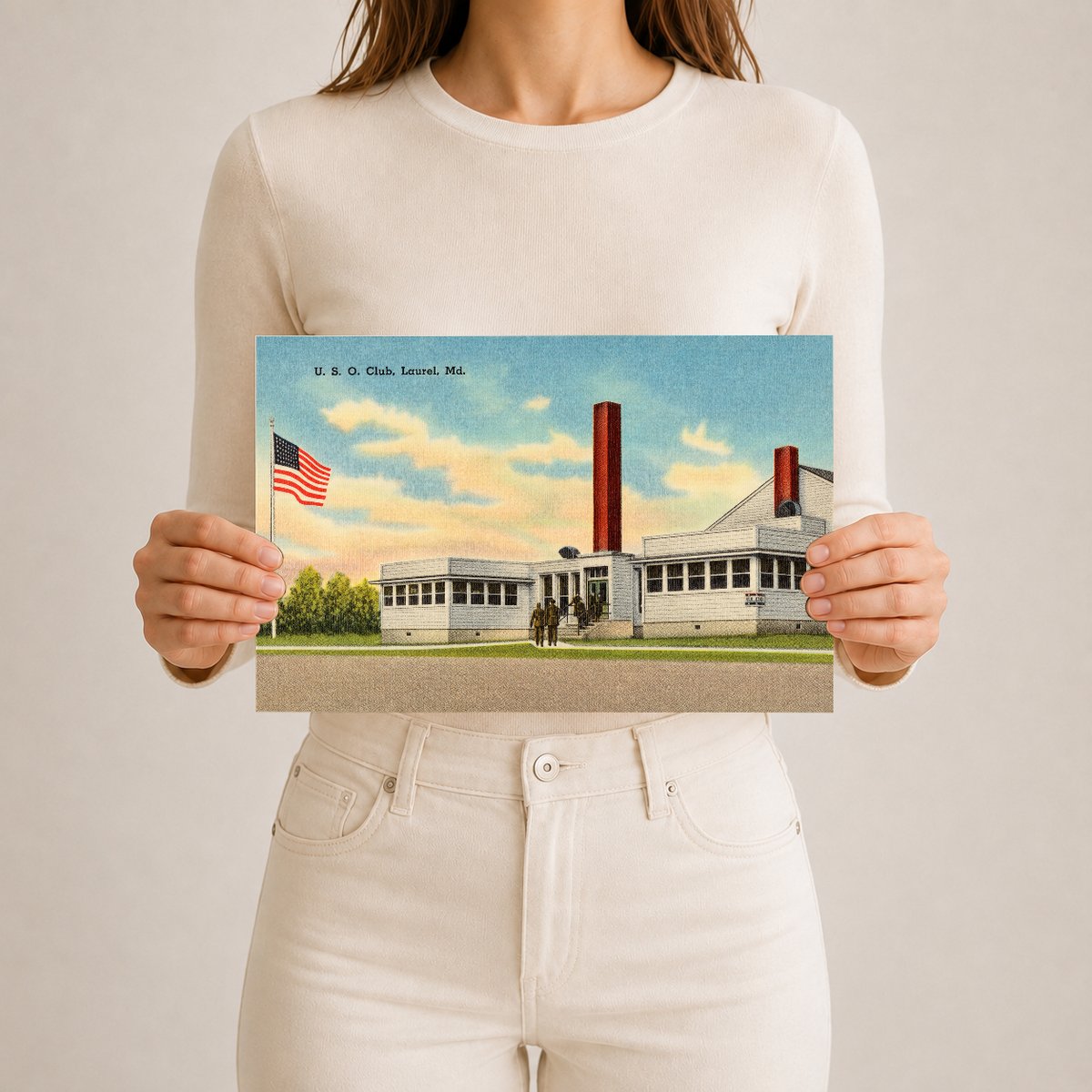 U. S. O. Club, Laurel, MD — Vintage Maryland Postcard