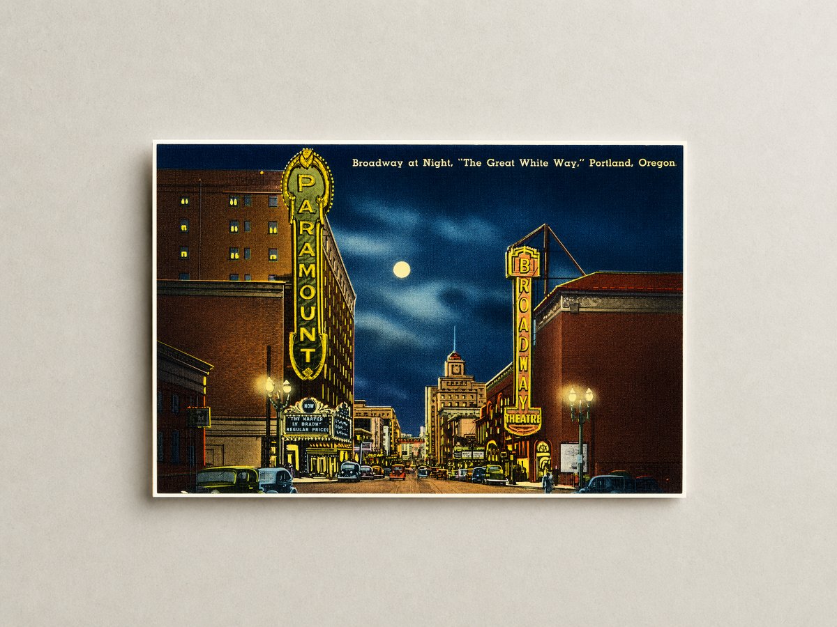 Portland, OR: Broadway at night, "The great white way," Portland