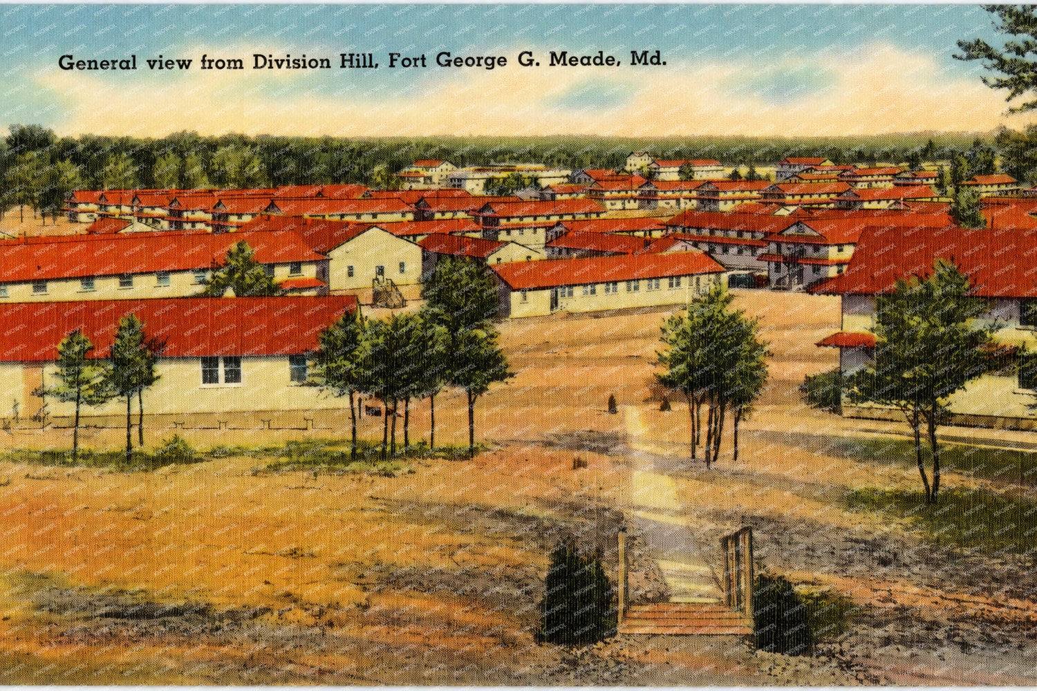 General view from Division Hill, Fort George G. Meade, MD — Vintage Maryland Postcard