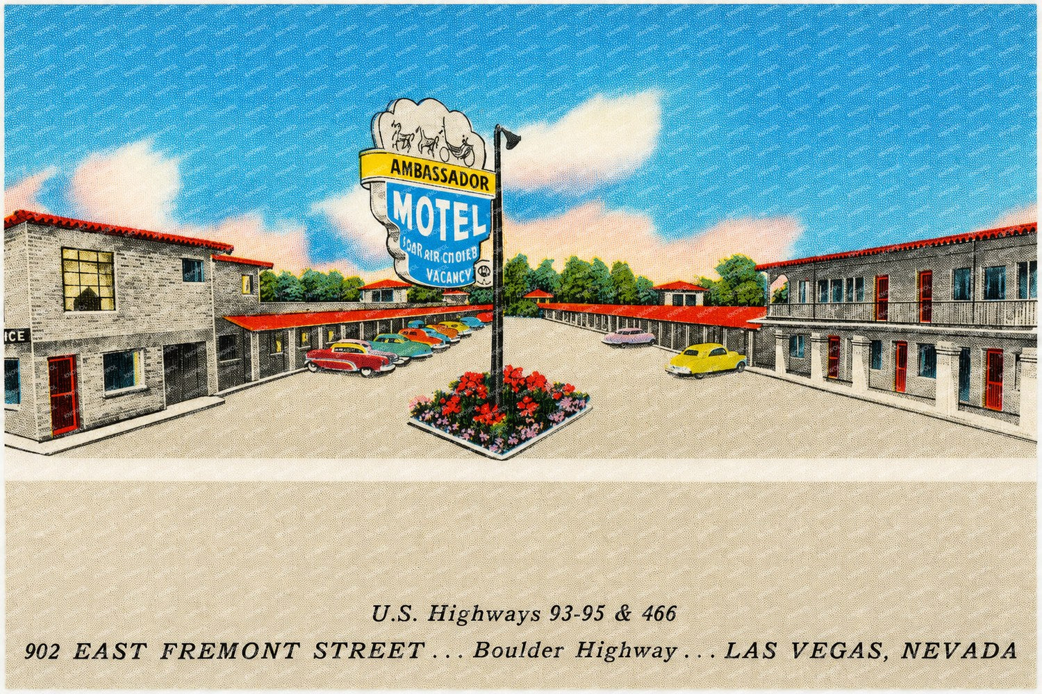 Las Vegas, NV: Ambassador Motel, U.S. Highways 93 - 95 & 466, 902 East Fremont Street... Boulder Highway... Las Vegas
