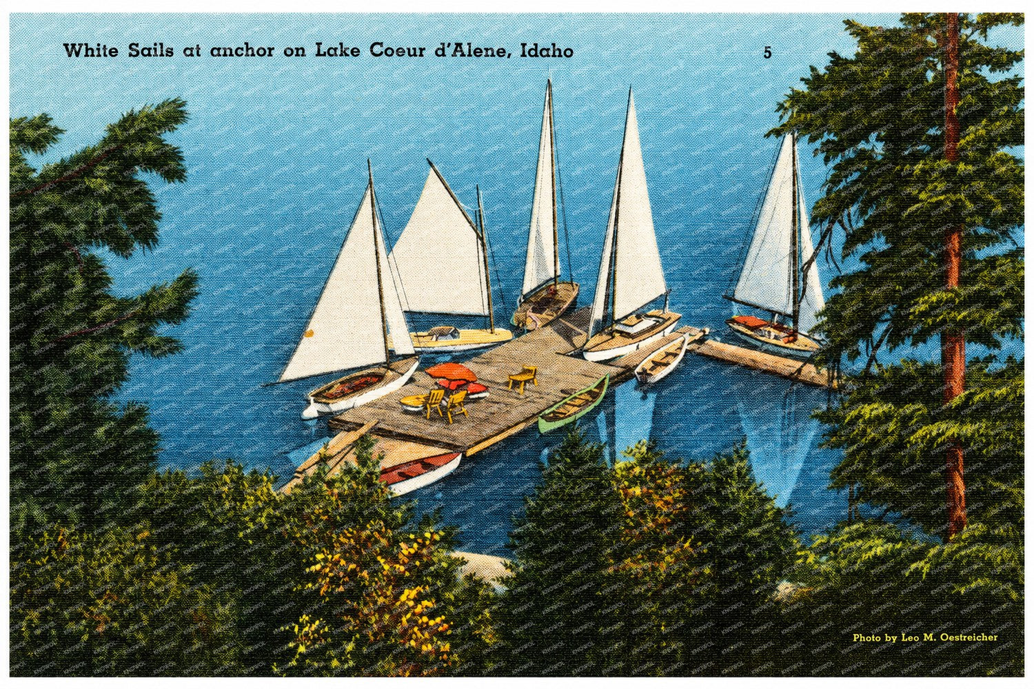 Coeur d'Alene Lake, ID: White sails at anchor on Lake Coeur d'Alene