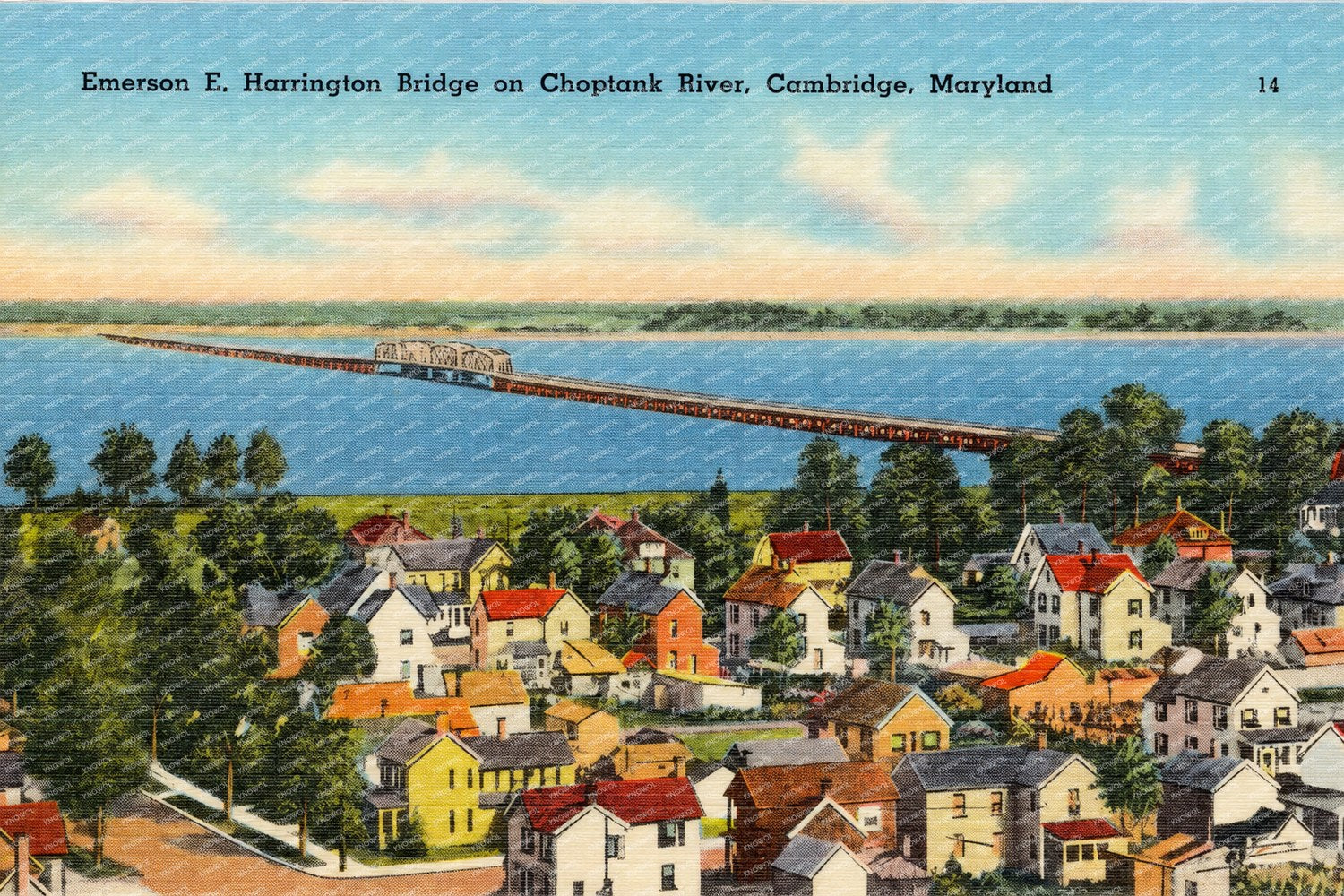 Emerson E. Harrington Bridge on Choptank River, Cambridge, Maryland — Vintage Maryland Postcard