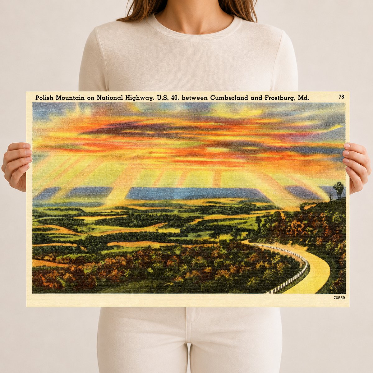 Polish Mountain on National Highway, U. S. 40, between Cumberland and Frostburg, MD — Vintage Maryland Postcard