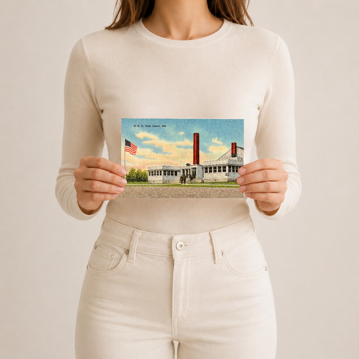 U. S. O. Club, Laurel, MD — Vintage Maryland Postcard