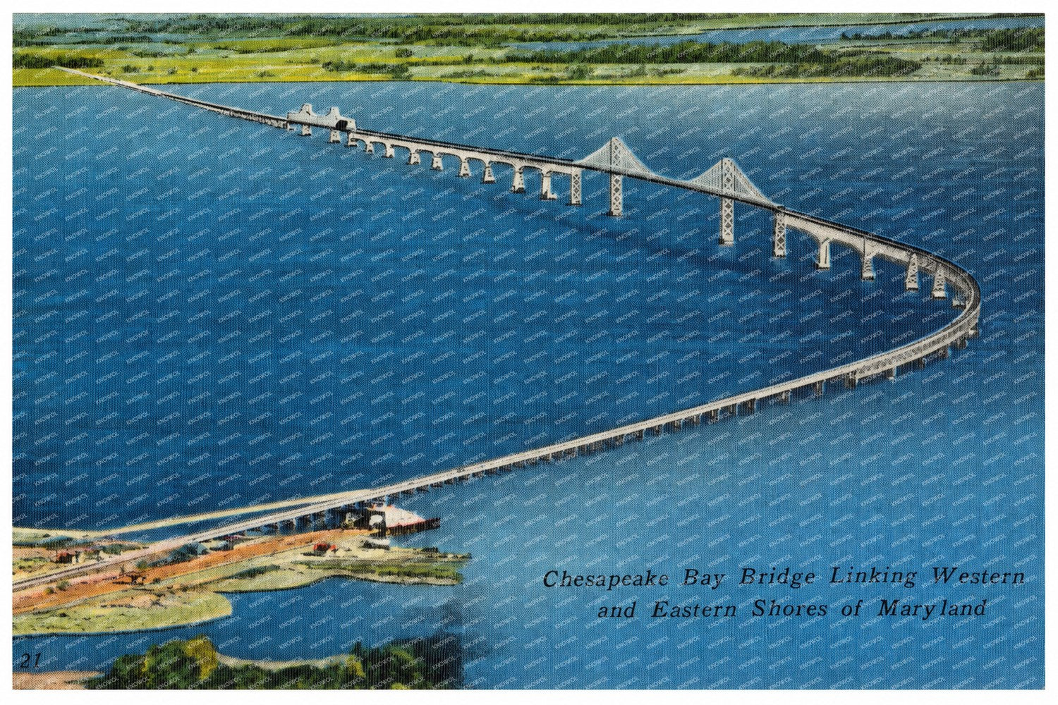 Chesapeake Bay Bridge linking western and eastern shores of Maryland — Vintage Maryland Postcard