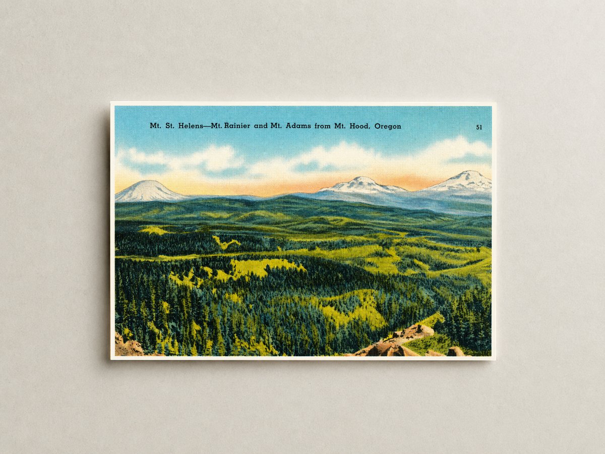 Adams, Mount, OR: Mt. St. Helens -- Mt. Rainier and Mt. Adams from Mt. Hood