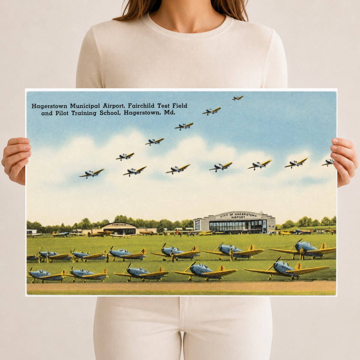 Hagerstown Municipal Airport, Fairchild Test Field and Pilot Training School, Hagerstown, MD — Vintage Maryland Postcard
