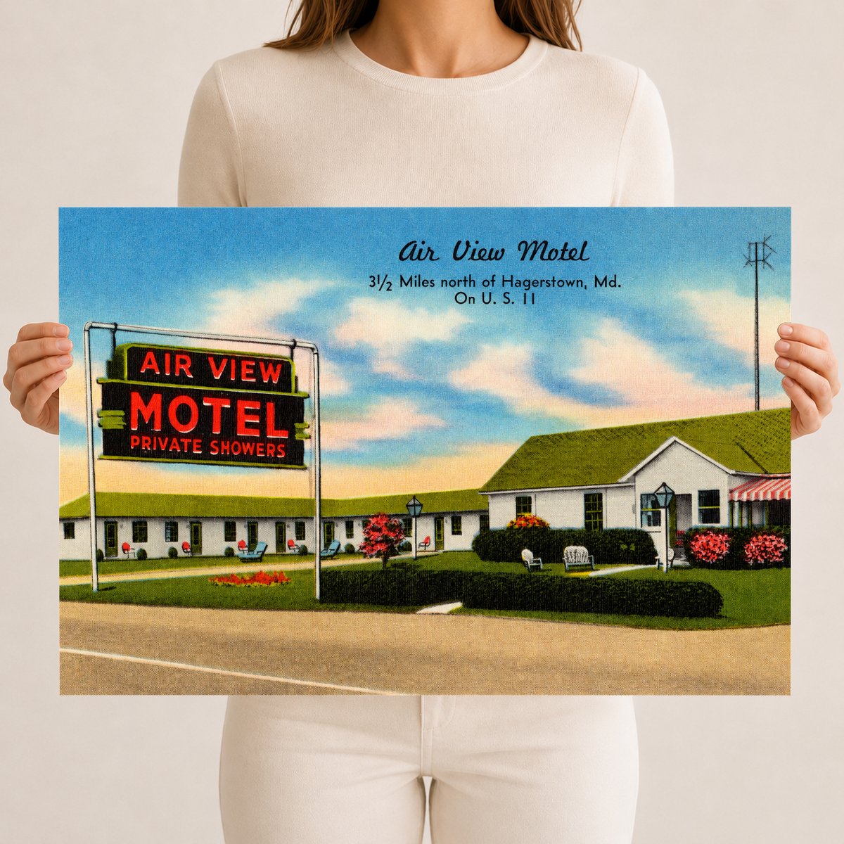 Air View Motel, 3 1/2 miles north of Hagerstown, MD on U. S. 11 — Vintage Maryland Postcard