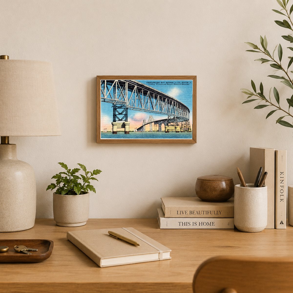 Chesapeake Bay Bridge on U. S. Route 50 linking western and eastern shores of Maryland — Vintage Maryland Postcard