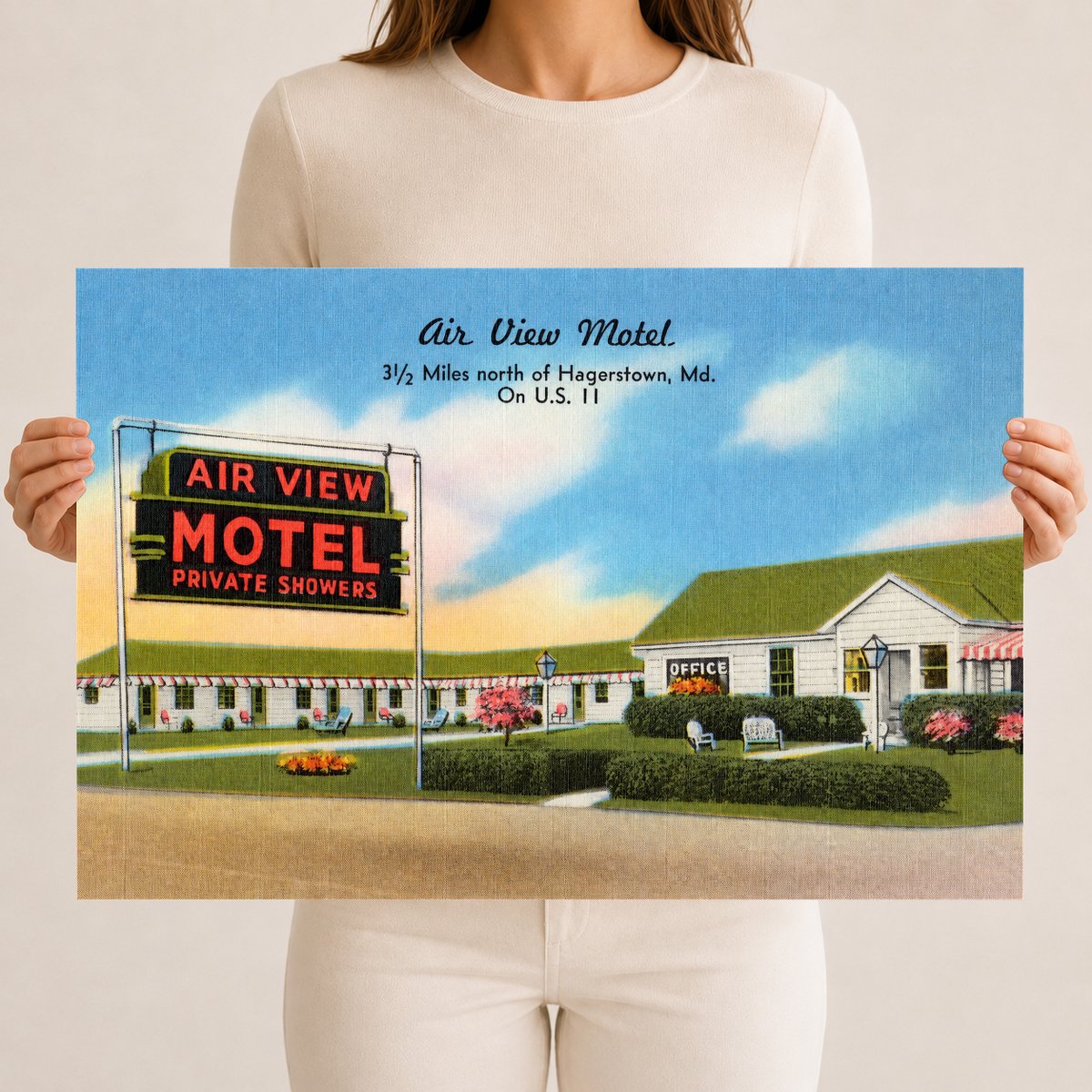Air View Motel, 3 1/2 miles north of Hagerstown, MD on U. S. 11 — Vintage Maryland Postcard