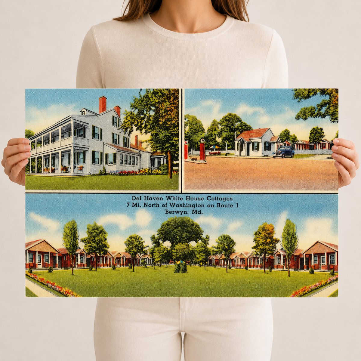 Del Haven White House Cottages, 7 mi. north of Washington on Route 1, Berwyn, MD — Vintage Maryland Postcard