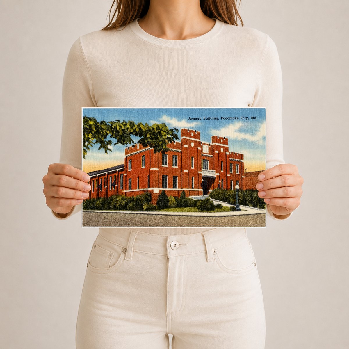 Armory building, Pocomoke City, MD — Vintage Maryland Postcard