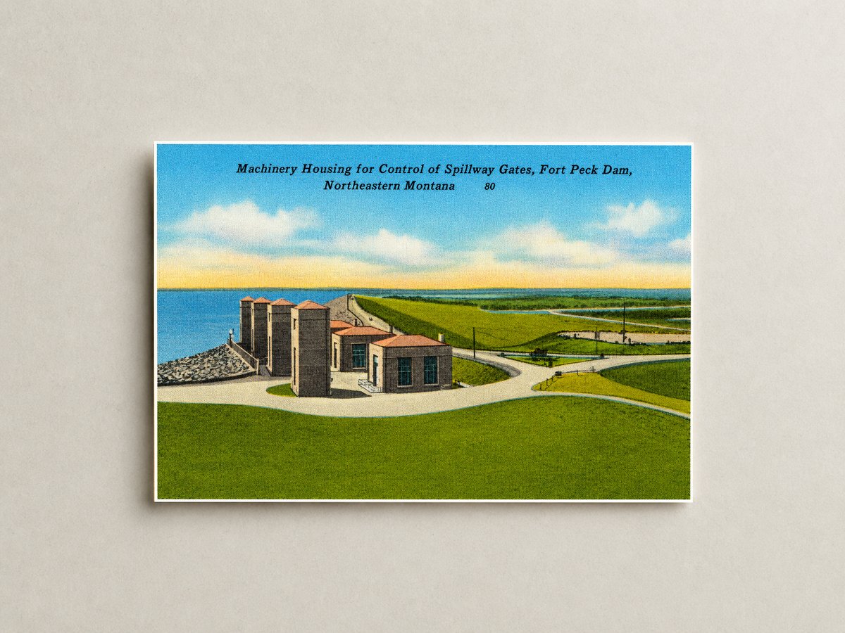 Lake Fort Peck, MT: Machinery Housing for Control of spillway gates, Fort Peck Dam, Northern Montana
