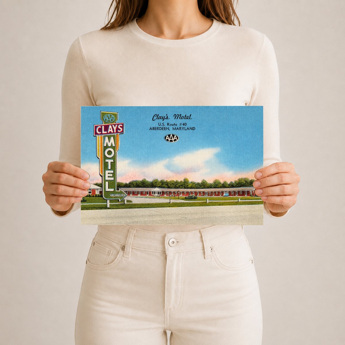 Clay's Motel, U. S. Route #40, Aberdeen, Maryland — Vintage Maryland Postcard