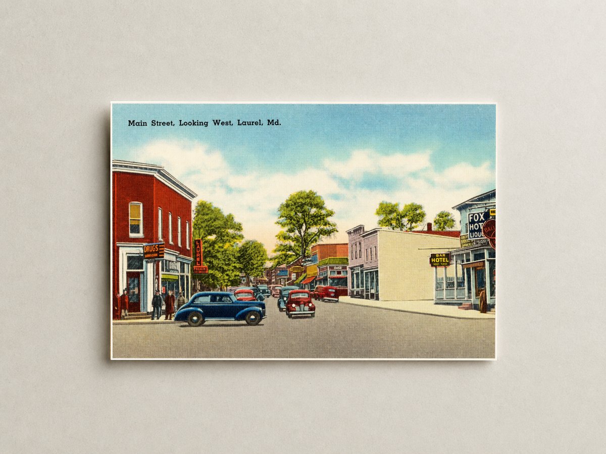 Main Street looking west, Laurel, MD — Vintage Maryland Postcard