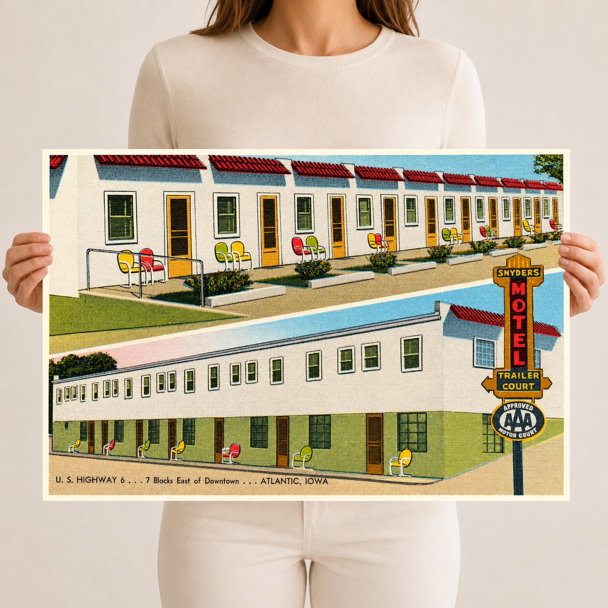 Atlantic, IA: Snyder's Motel, U. S. Highway 6... 7 blocks east of downtown... Atlantic