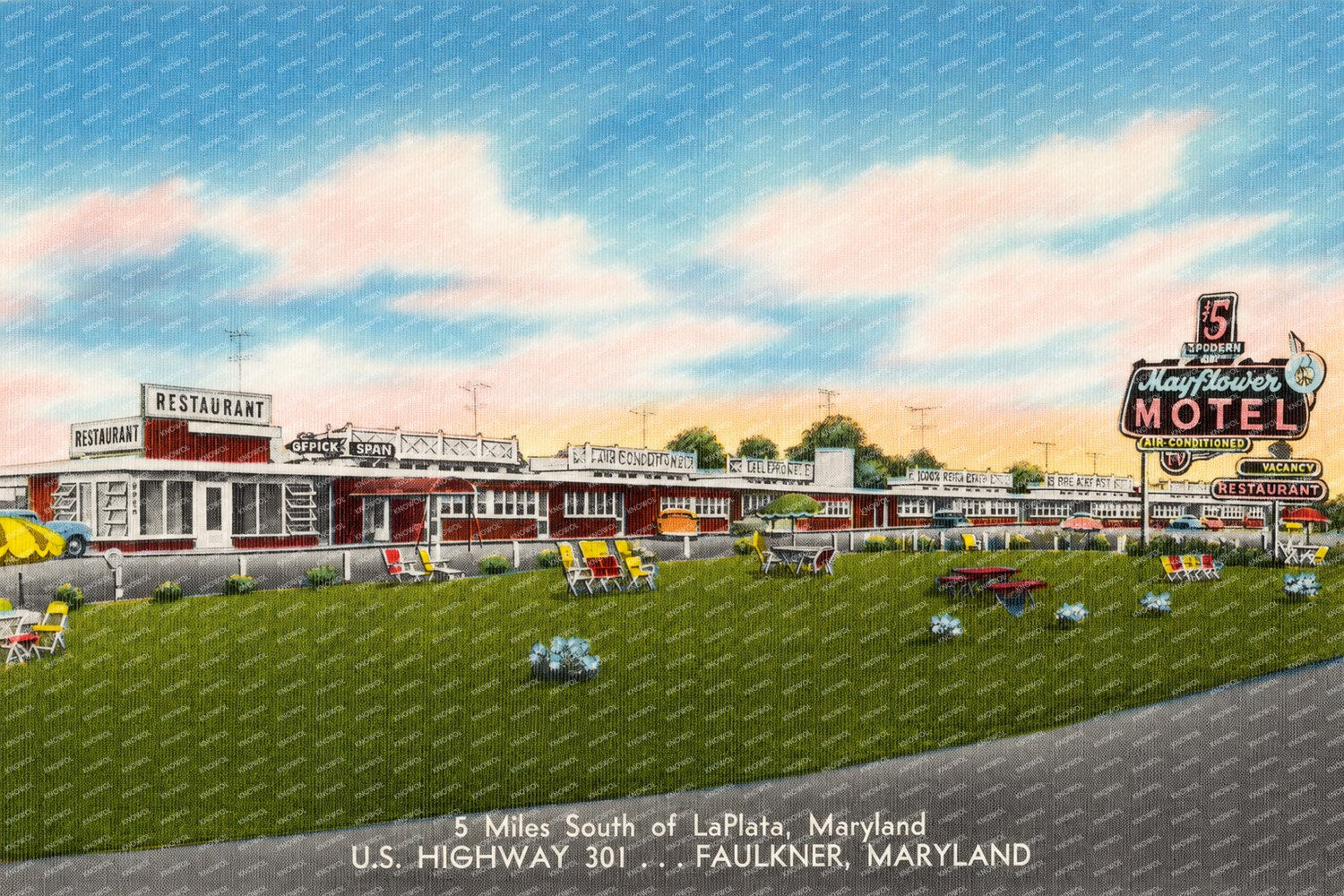 Mayflower Motel, 5 miles south of LaPlata, Maryland, U. S. Highway 301... Faulkner, Maryland — Vintage Maryland Postcard