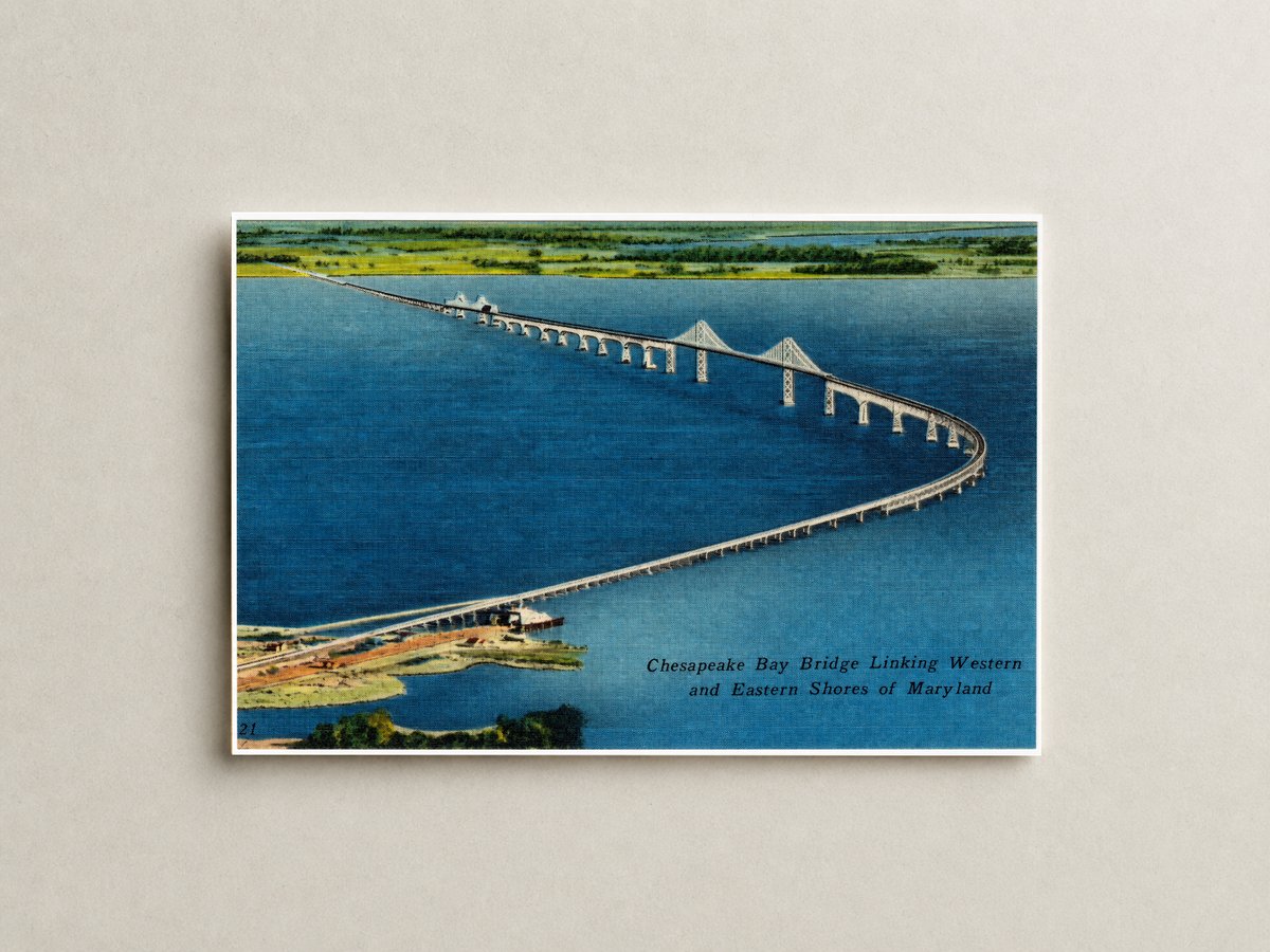 Chesapeake Bay Bridge, linking western and eastern shores of Maryland — Vintage Maryland Postcard