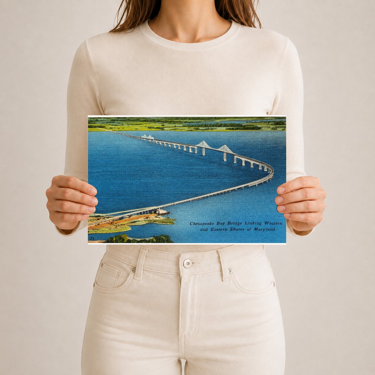 Chesapeake Bay Bridge, linking western and eastern shores of Maryland — Vintage Maryland Postcard