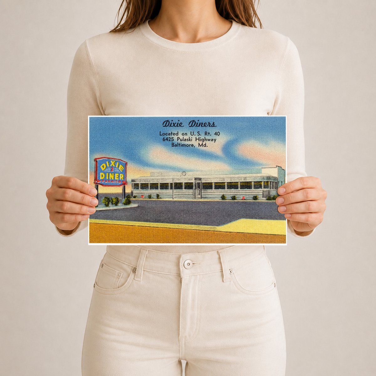 Dixie Diners, located on U. S. Rt. 40, 6425 Pulaski Highway, Baltimore, MD — Vintage Maryland Postcard