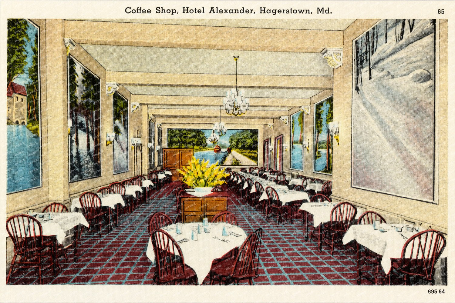 Coffee shop, Hotel Alexander, Hagerstown, Maryland — Vintage Maryland Postcard