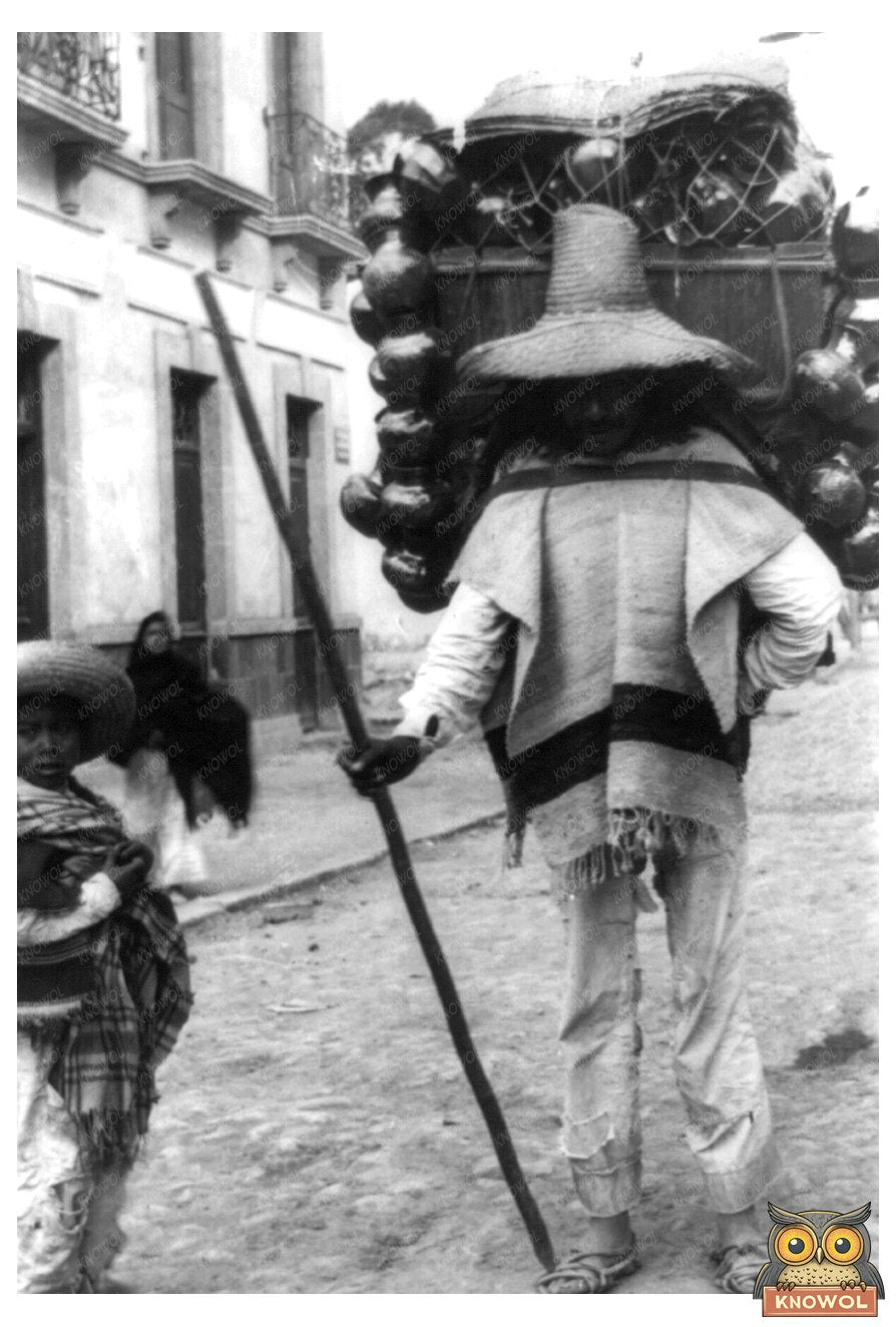 Vibrant Water Bottle Vendor in Early 1900s Mexico City