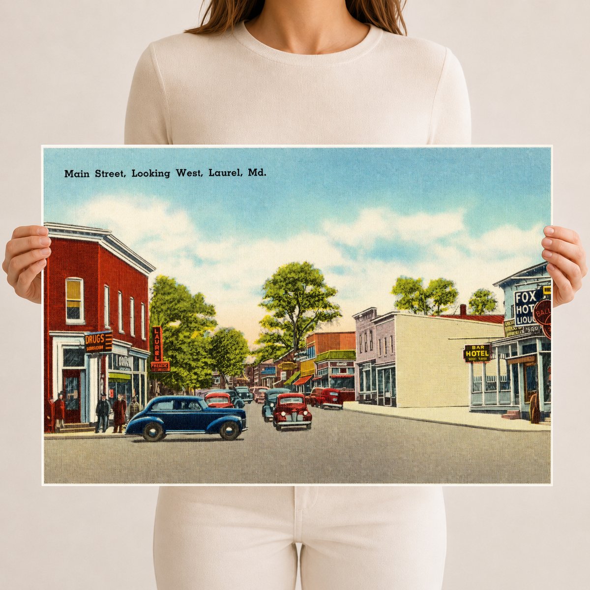 Main Street looking west, Laurel, MD — Vintage Maryland Postcard