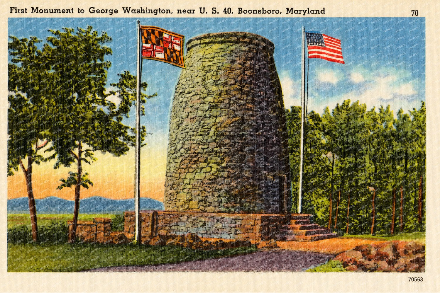 First monument to George Washington, near U. S. 40, Boonsboro, Maryland — Vintage Maryland Postcard