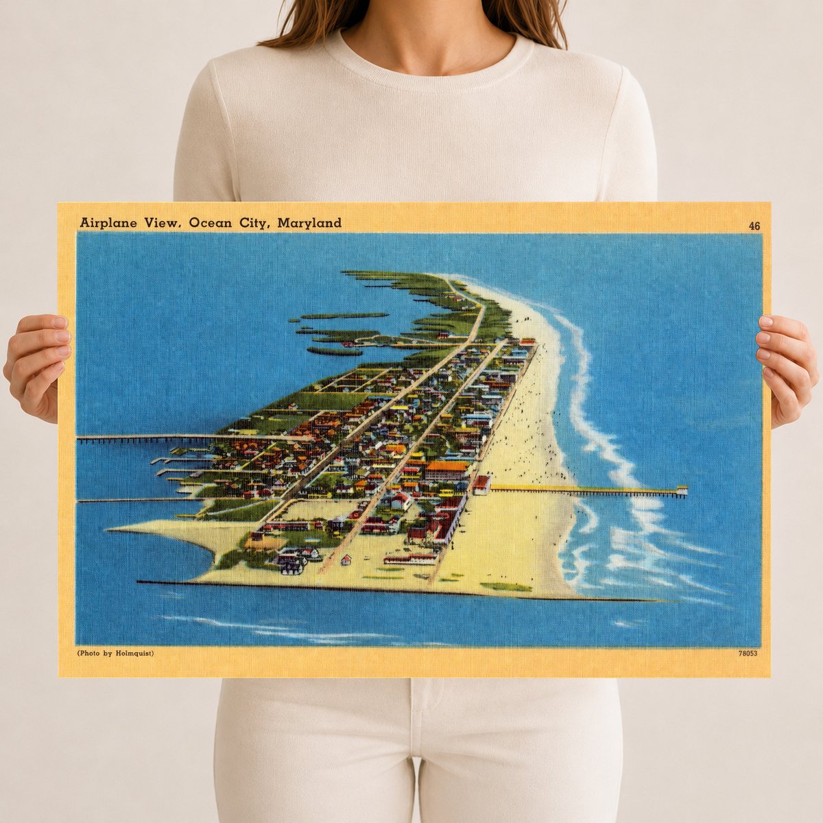 Airplane view, Ocean City, Maryland — Vintage Maryland Postcard