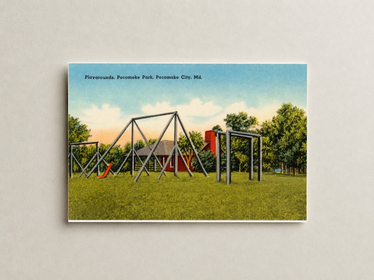 Playgrounds, Pocomoke Park, Pocomoke City, MD — Vintage Maryland Postcard