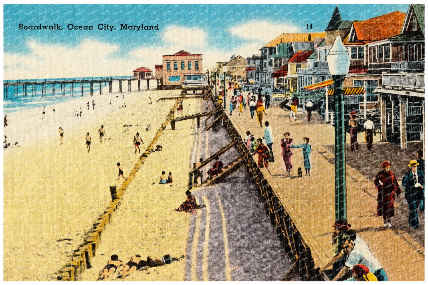 Boardwalk, Ocean City, Maryland — Vintage Maryland Postcard