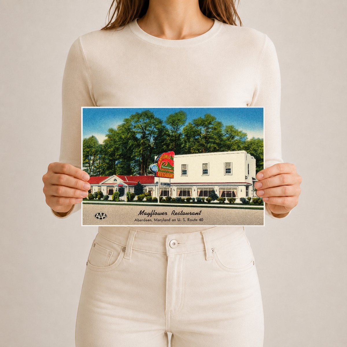 Mayflower Restaurant, Aberdeen, Maryland on U. S. Route 40 — Vintage Maryland Postcard
