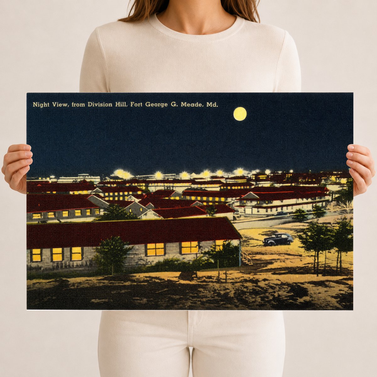 Night view, from Division Hill, Fort George G. Meade, MD — Vintage Maryland Postcard