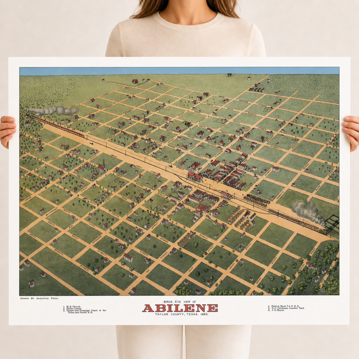 Vintage Map of Abilene Texas, 1883
