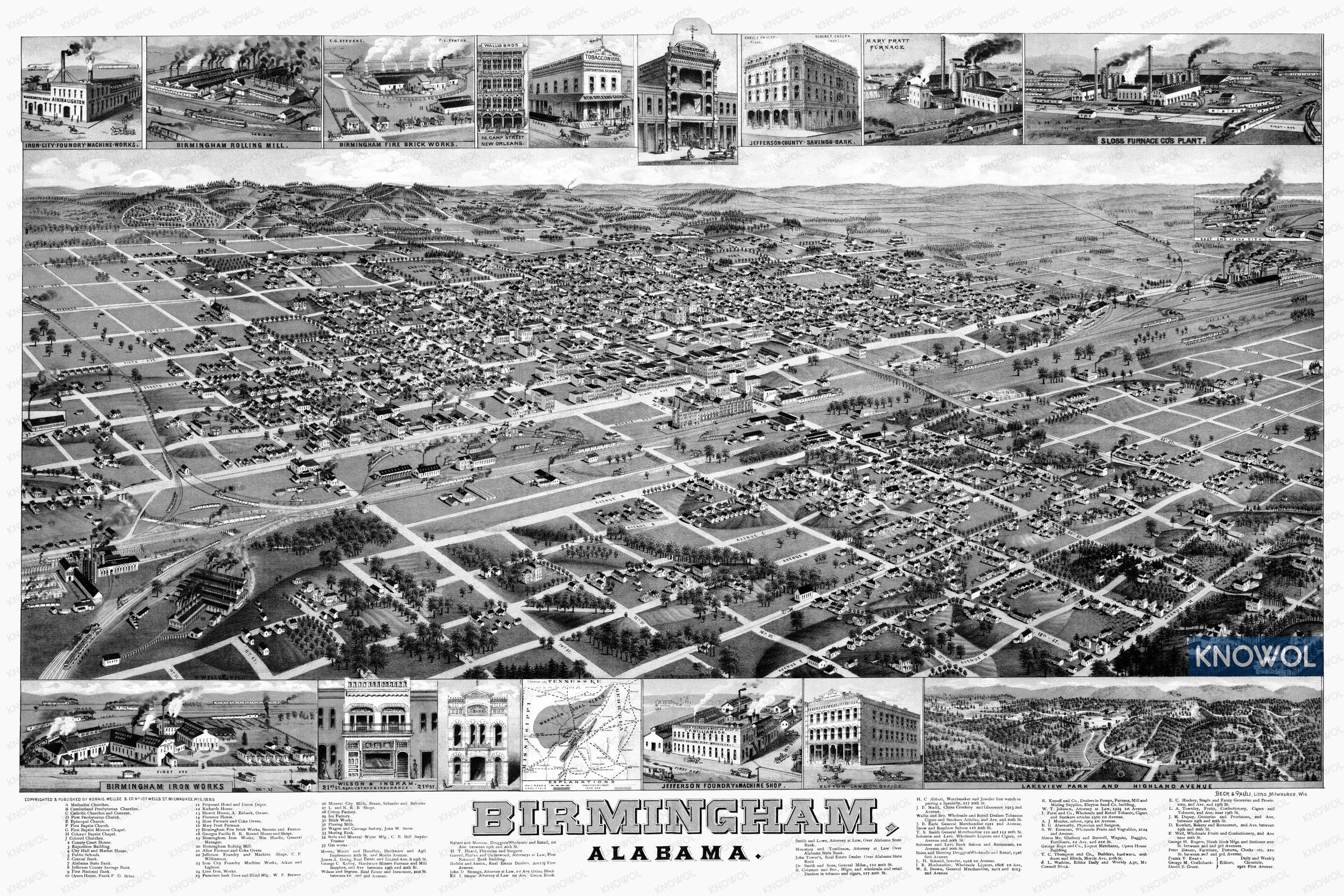 Birmingham, Alabama 1885 Restored Old Map