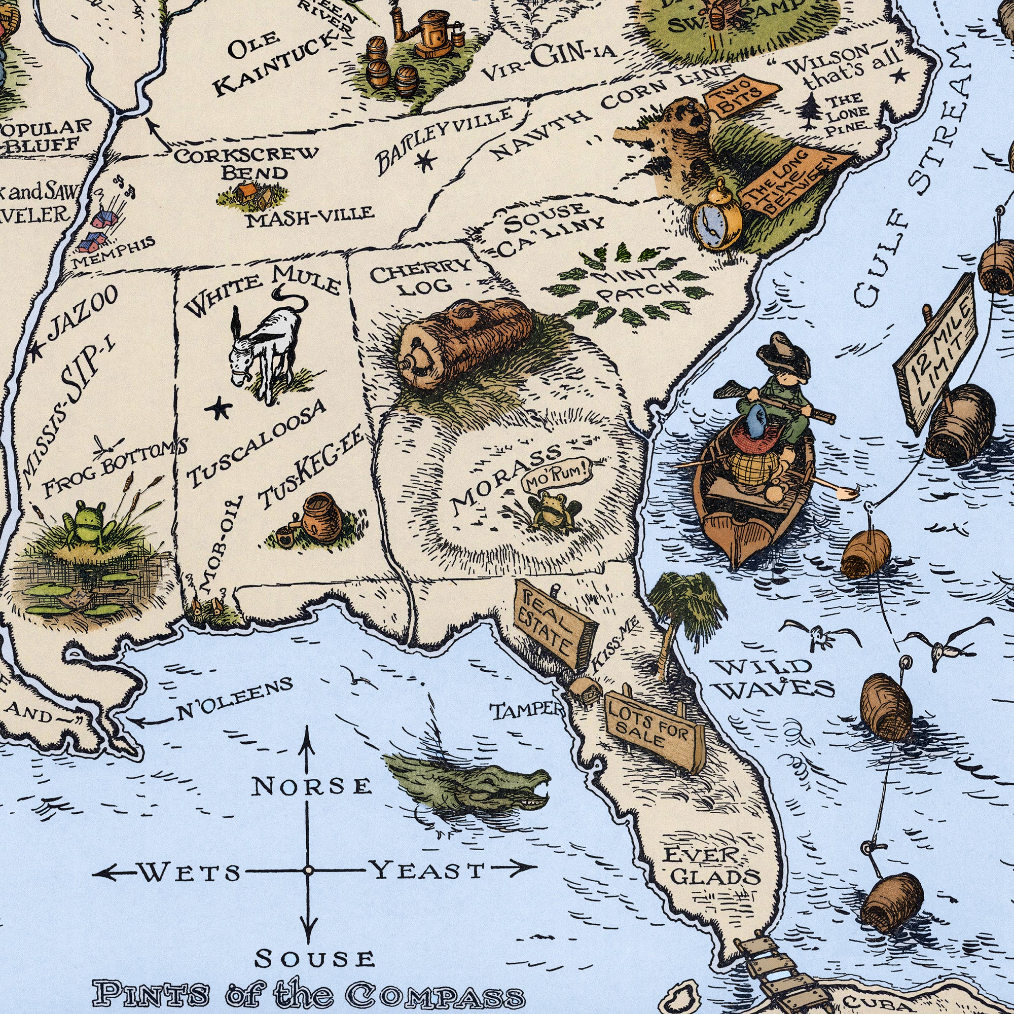 Bootlegger's Map of the United States | Vintage 1920s Prohibition Print