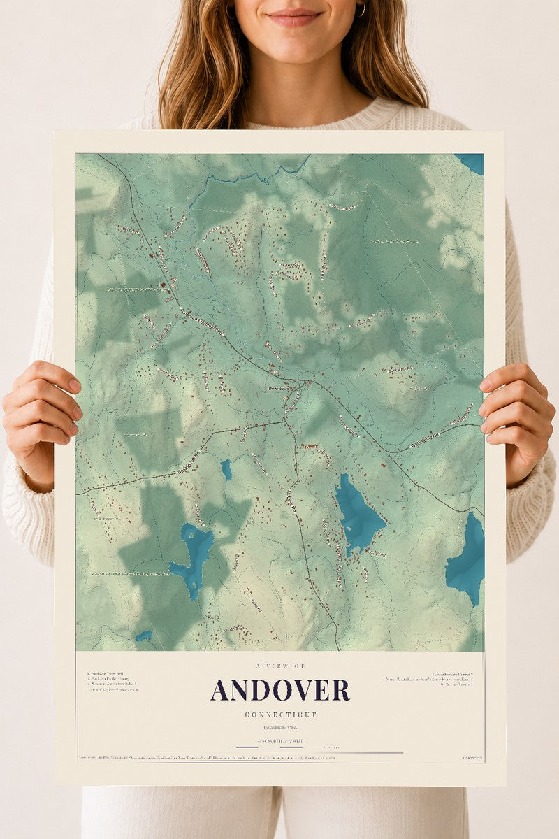 Andover, Connecticut map print, 18" x 24", Archival Matte Print