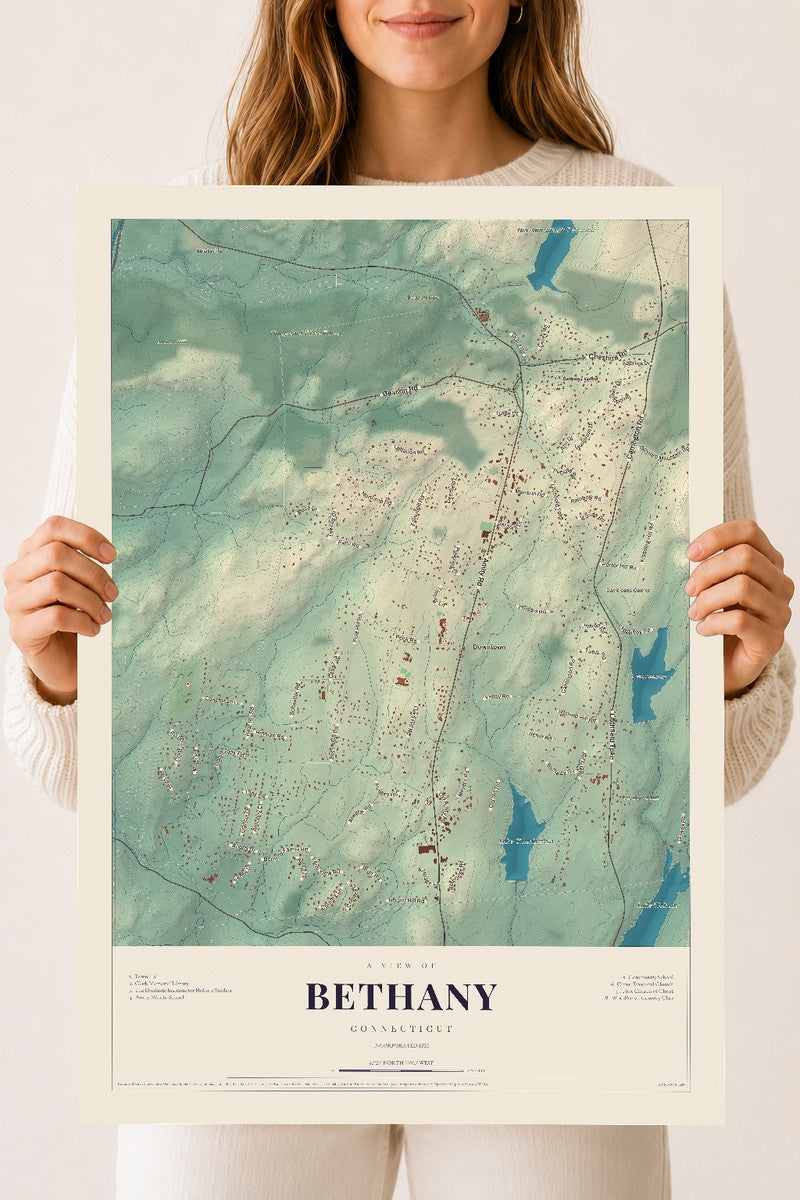 Bethany, Connecticut map print, 18" x 24", Archival Matte Print