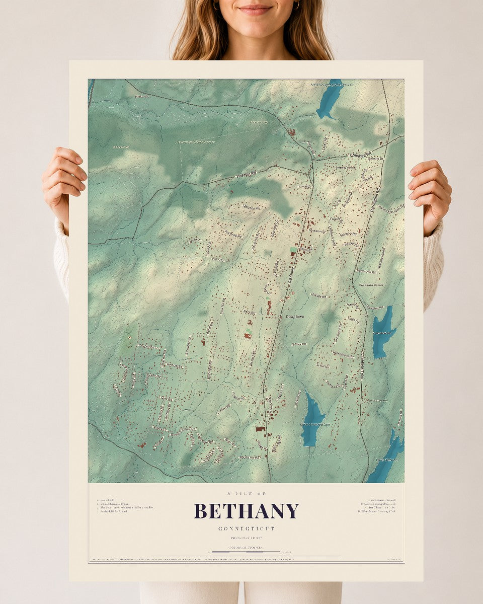 Bethany, Connecticut map print, 24" x 36", Archival Matte Print