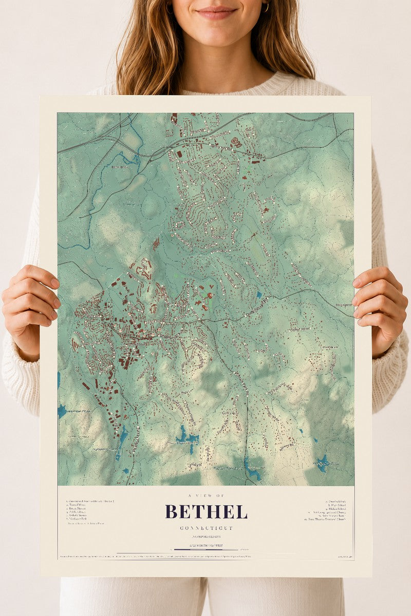 Bethel, Connecticut map print, 18" x 24", Archival Matte Print