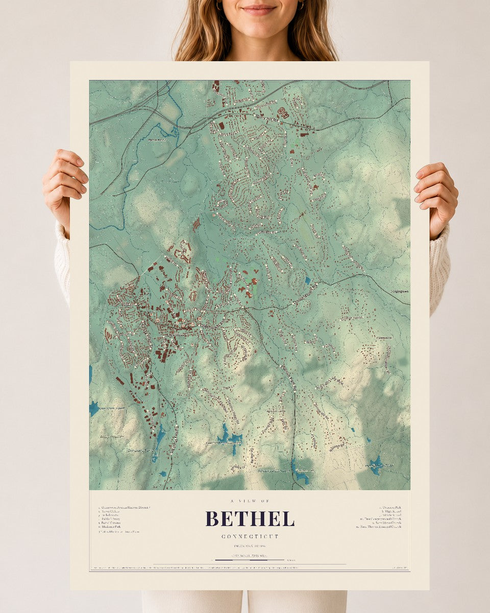 Bethel, Connecticut map print, 24" x 36", Archival Matte Print