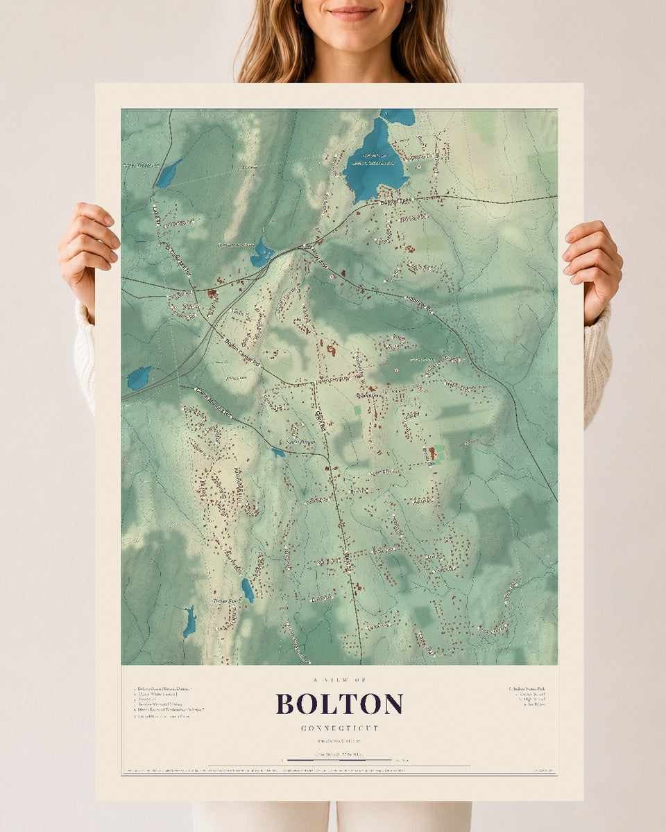 Bolton, Connecticut map print, 24" x 36", Archival Matte Print