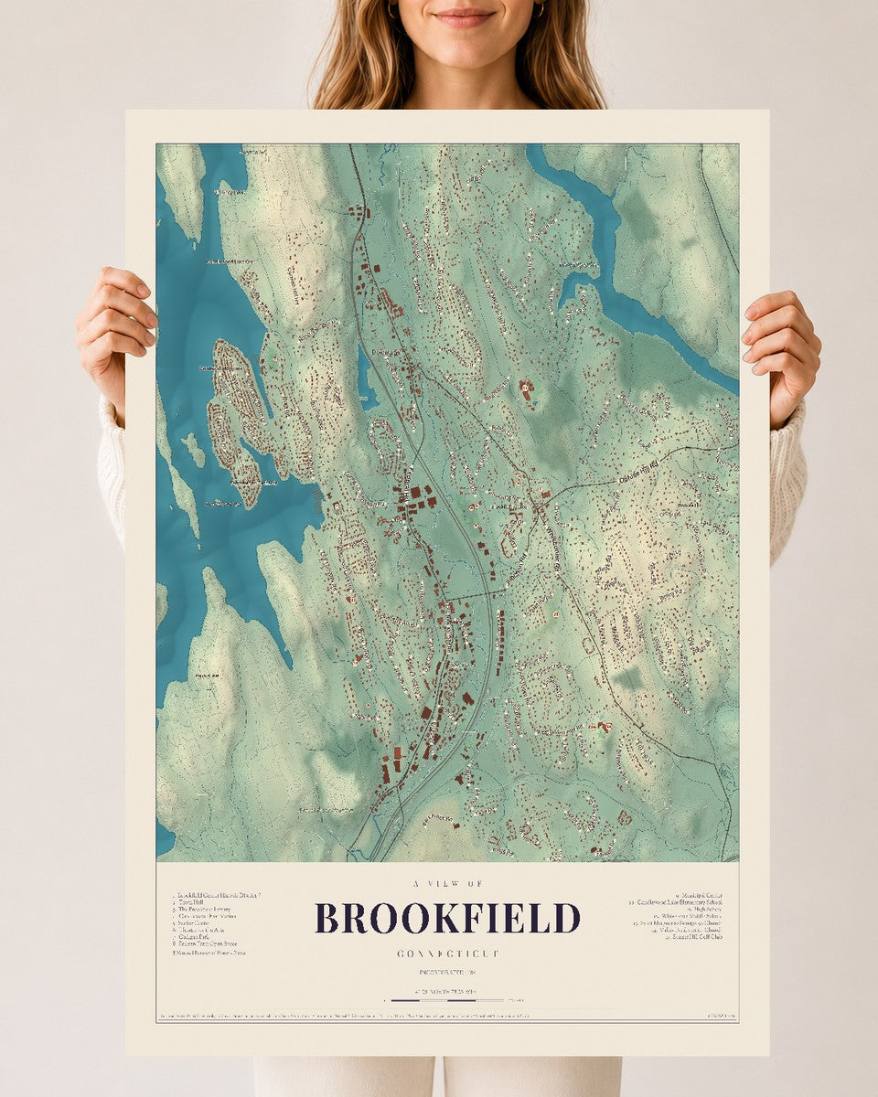 Brookfield, Connecticut map print, 24" x 36", Archival Matte Print