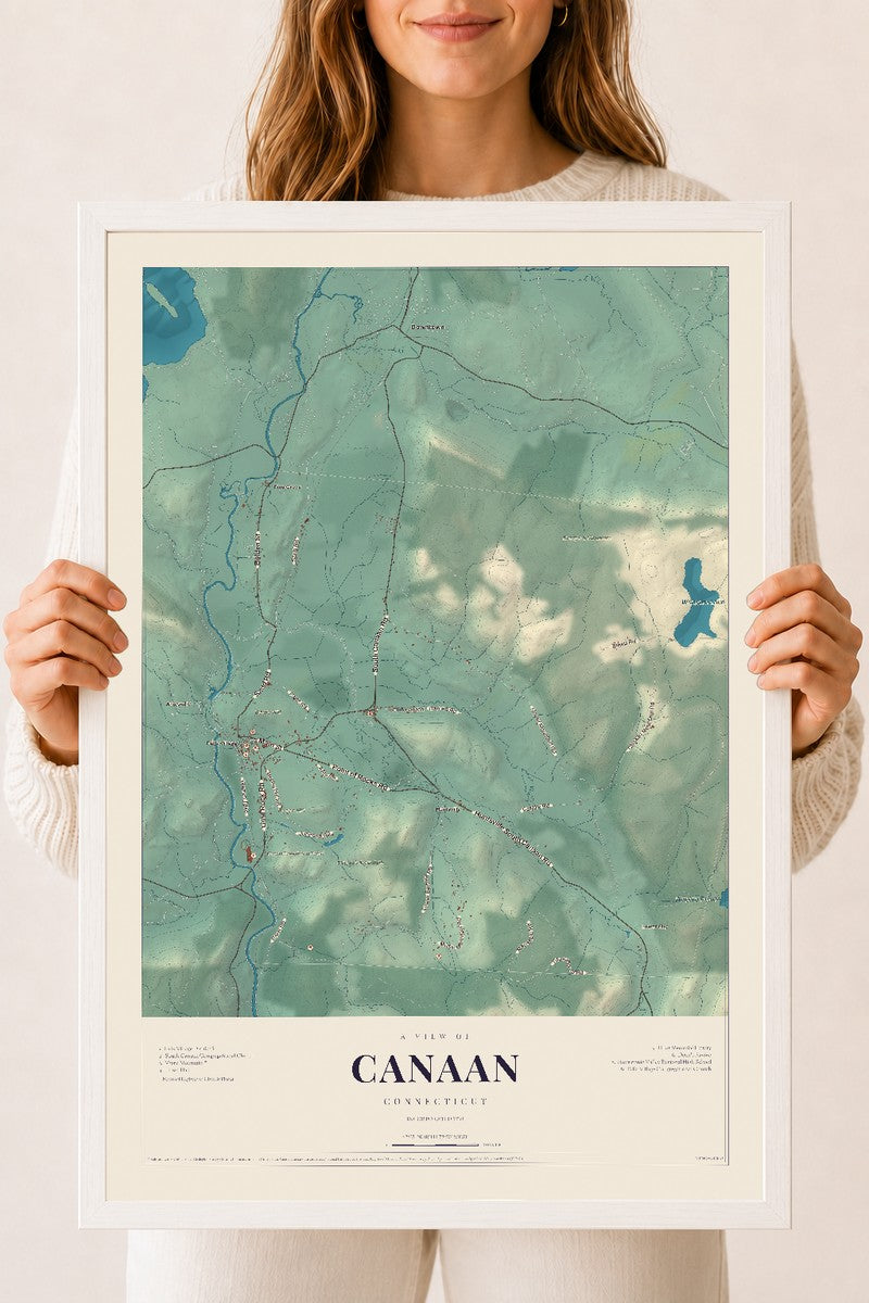 Canaan, Connecticut map print, 18" x 24", W/ White Ayous Wood Frame