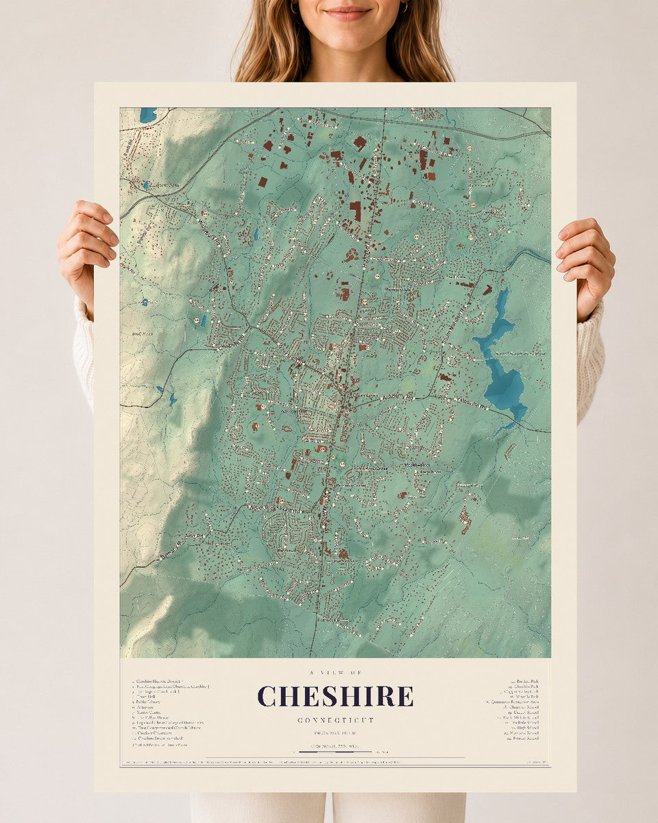 Cheshire, Connecticut map print, 24" x 36", Archival Matte Print