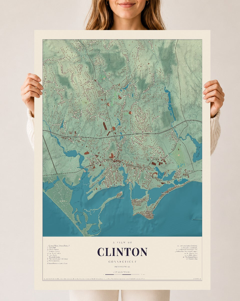 Clinton, Connecticut map print, 24" x 36", Archival Matte Print