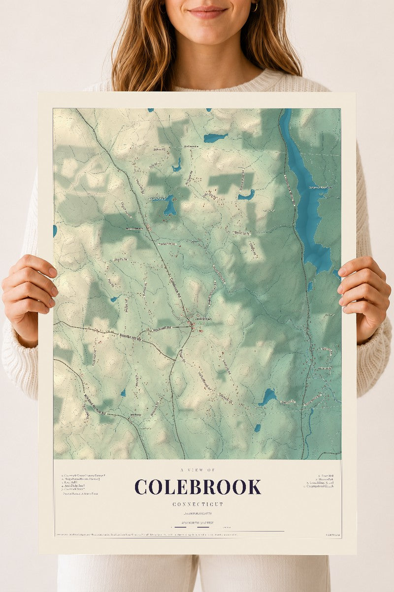 Colebrook, Connecticut map print, 18" x 24", Archival Matte Print